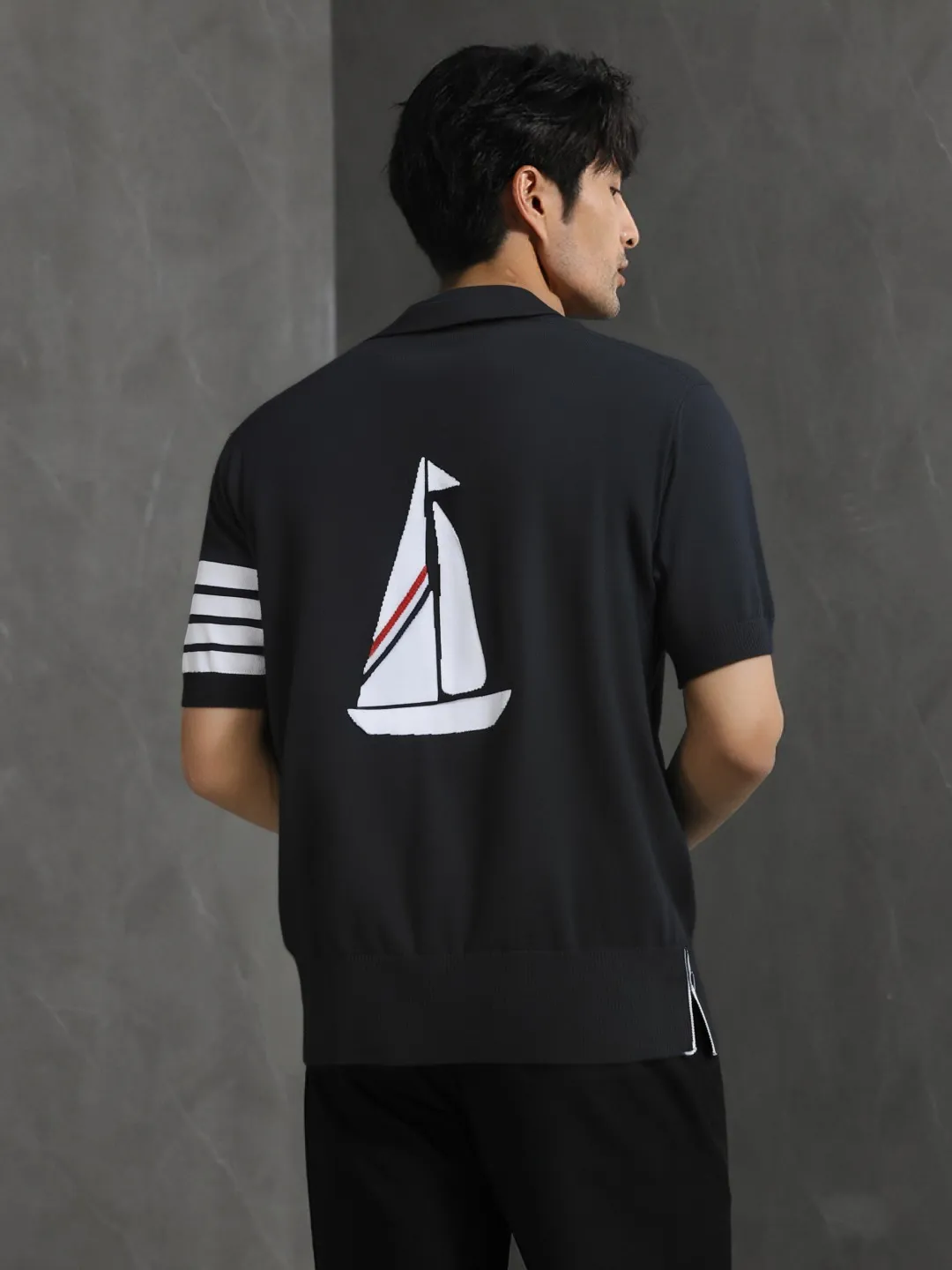 ：M 32（TB POLO ） THOM BROWNE POLO TB POLO Classic Breathable Authentic Quality + Authentic + Same Style Size：1/2/3/4 ：White/Black/Navy Blue/Light Gray